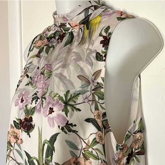 H & M BEAUTIFUL FLORAL & BIRD PRINT TIE BACK SHEATH DRESS SIZE MEDIUM - Picture 5 of 11